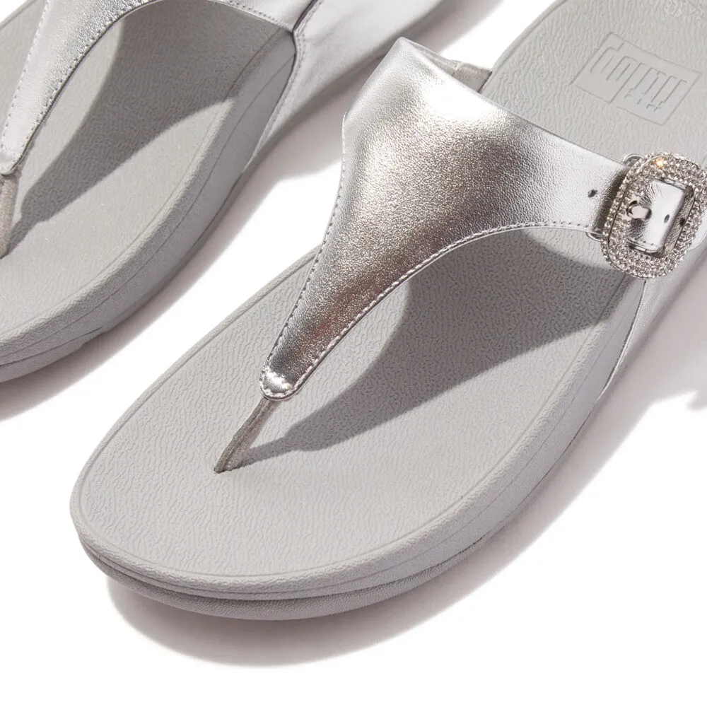 FitFlop Lulu Crystal-Buckle Leather Toe-Post Sandals