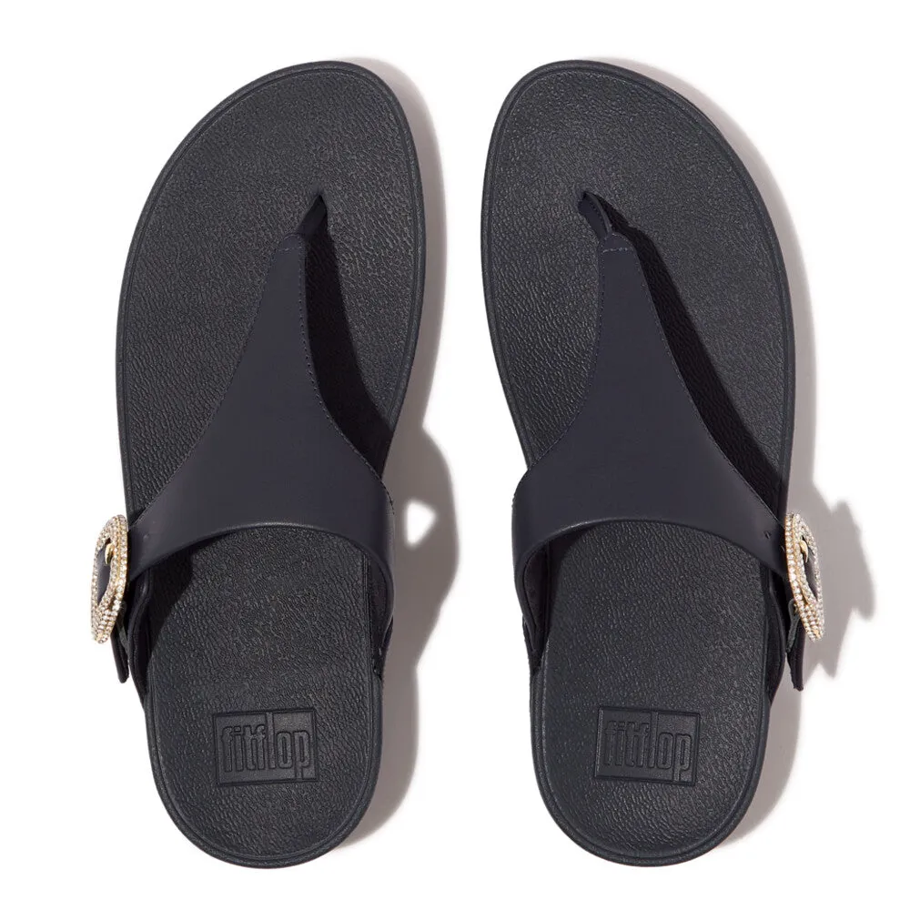 FitFlop Lulu Crystal-Buckle Leather Toe-Post Sandals