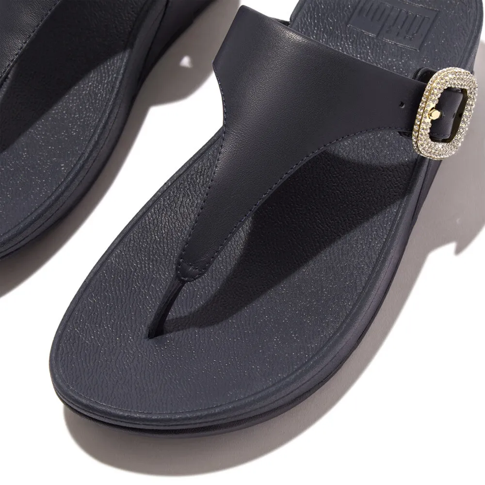 FitFlop Lulu Crystal-Buckle Leather Toe-Post Sandals