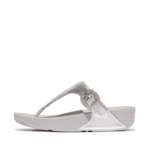 FitFlop Lulu Crystal-Buckle Leather Toe-Post Sandals