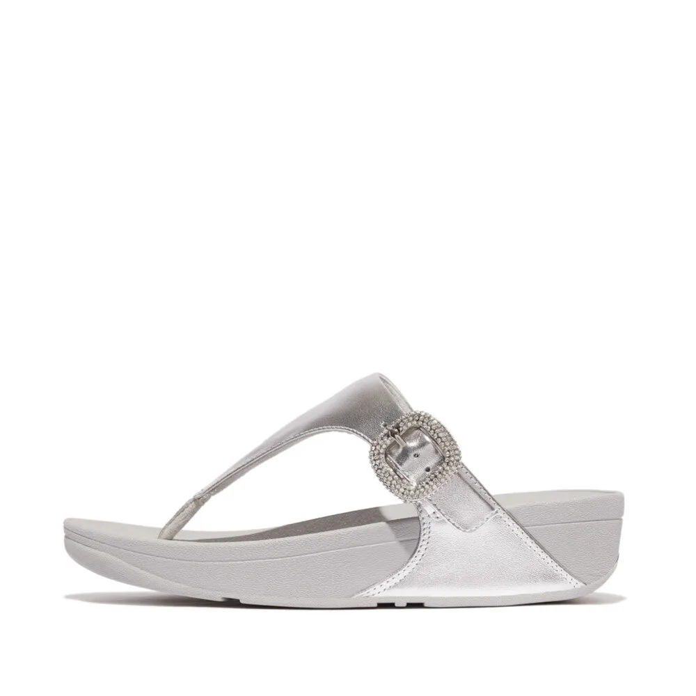 FitFlop Lulu Crystal-Buckle Leather Toe-Post Sandals