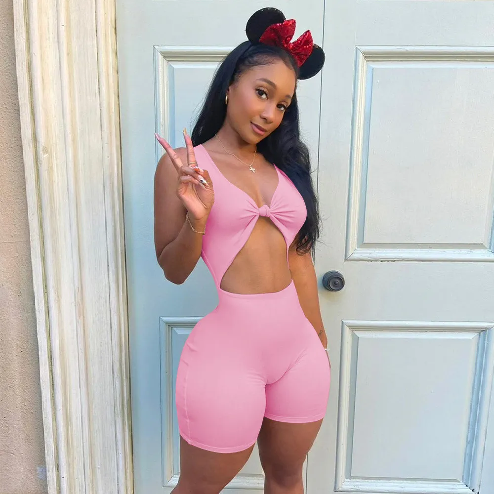 Flirt Knot Cutout Biker Short Romper