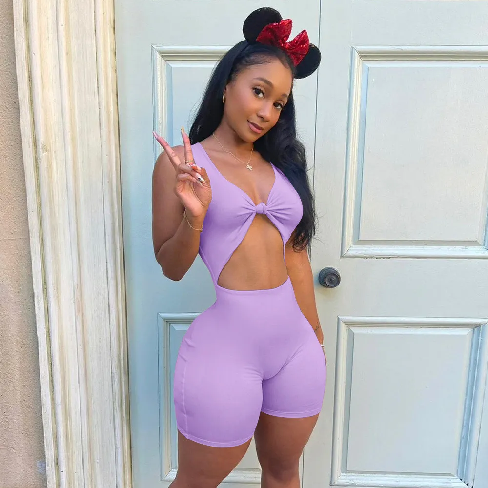 Flirt Knot Cutout Biker Short Romper
