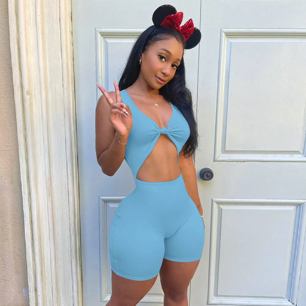 Flirt Knot Cutout Biker Short Romper