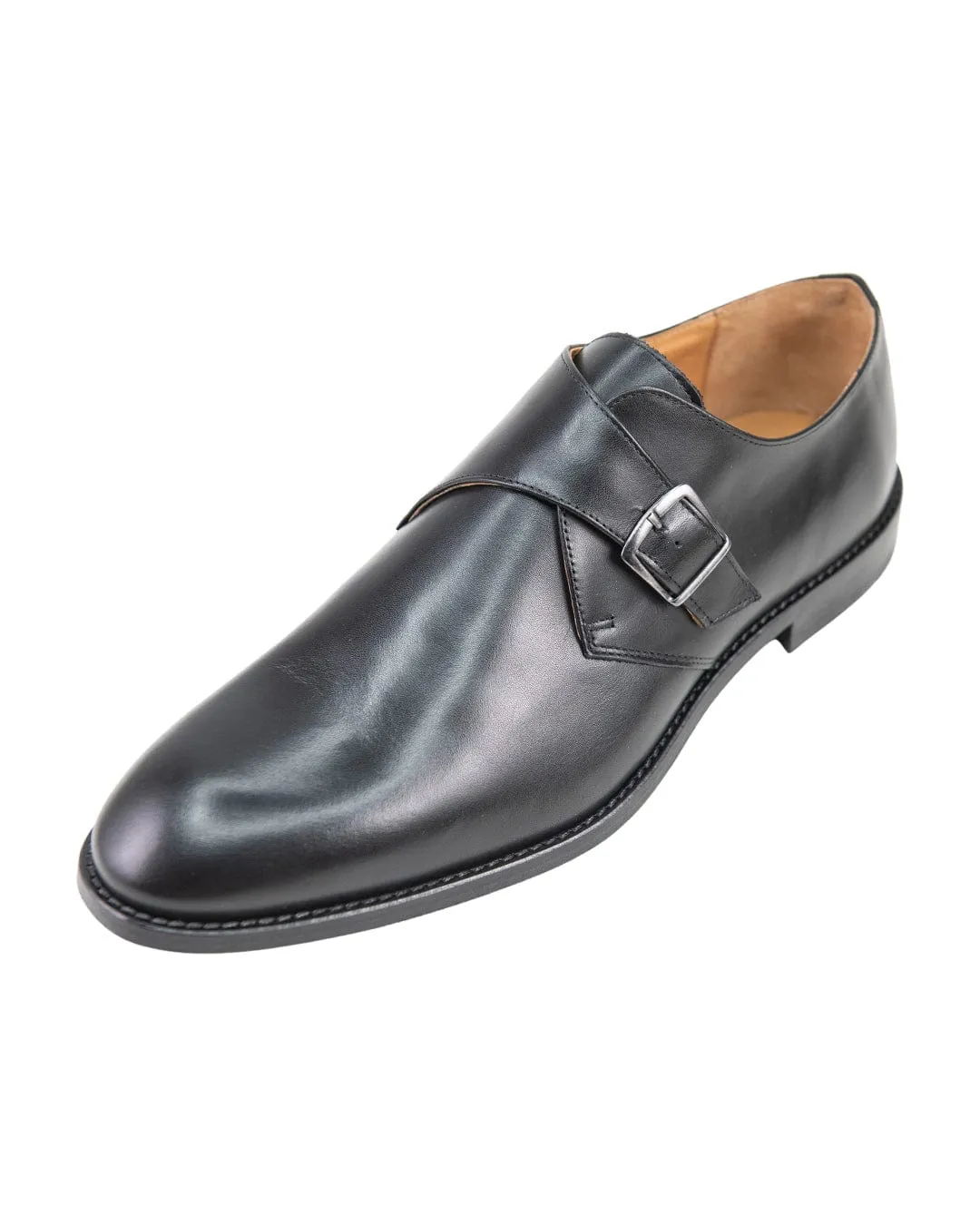 Gagliardi Black Leather Single Buckle Monk Strap Shoes