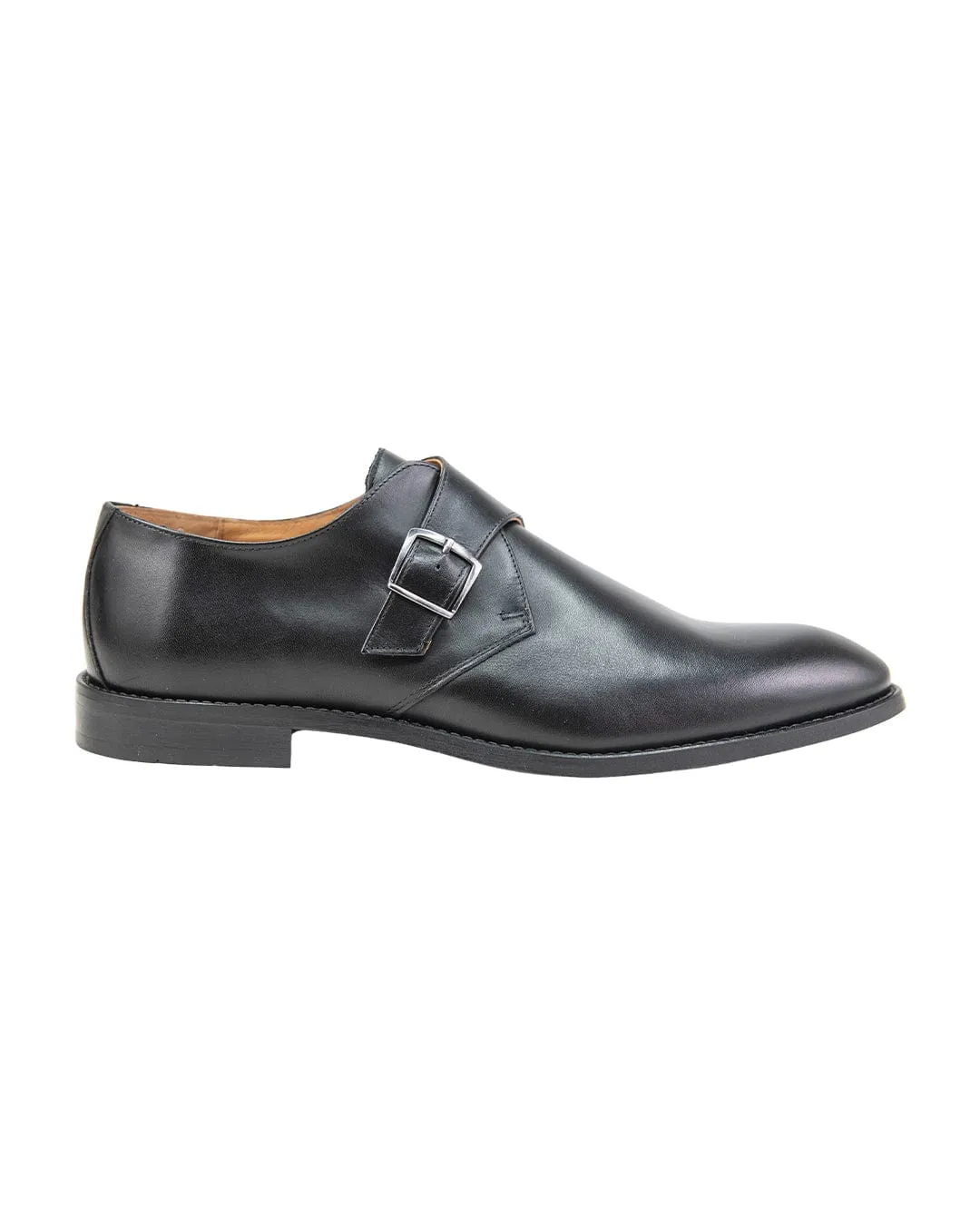 Gagliardi Black Leather Single Buckle Monk Strap Shoes