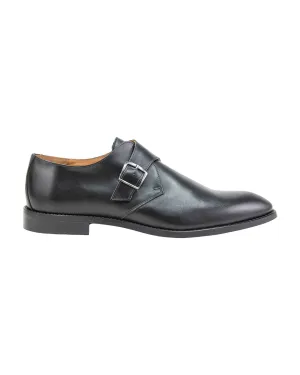 Gagliardi Black Leather Single Buckle Monk Strap Shoes