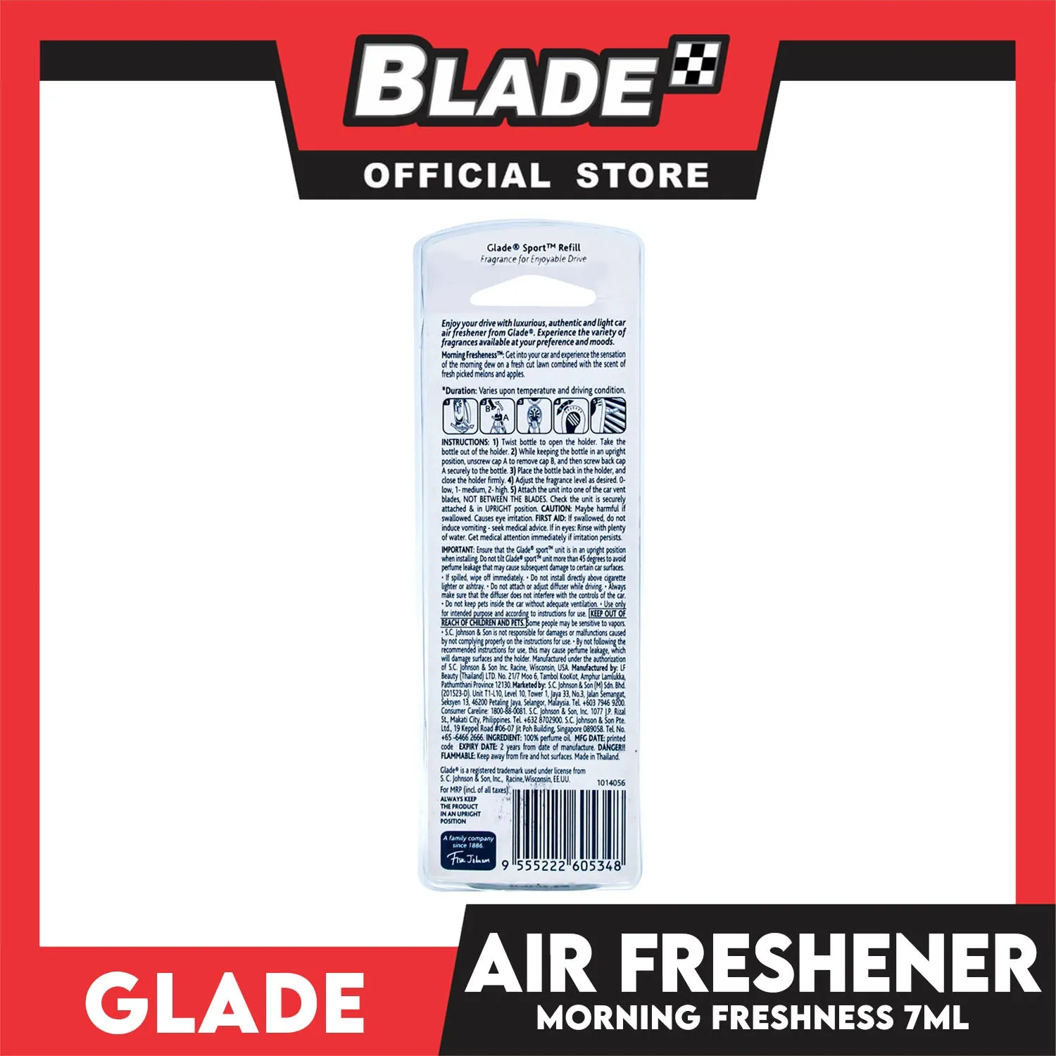 Glade Sport Refill, Car Air Freshener 7ml (Morning Freshness)