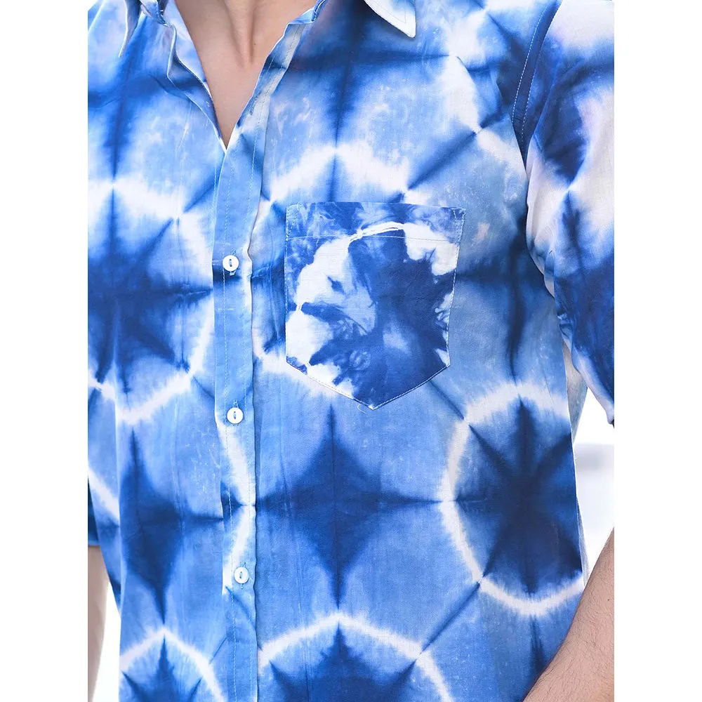 Hatheli Light Blue Clamp Dyeing Cotton Shirt