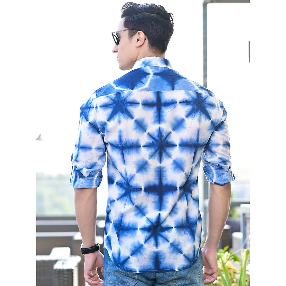 Hatheli Light Blue Clamp Dyeing Cotton Shirt