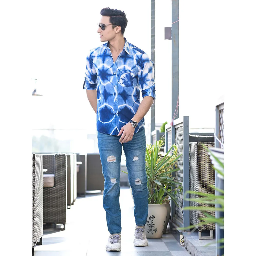 Hatheli Light Blue Clamp Dyeing Cotton Shirt
