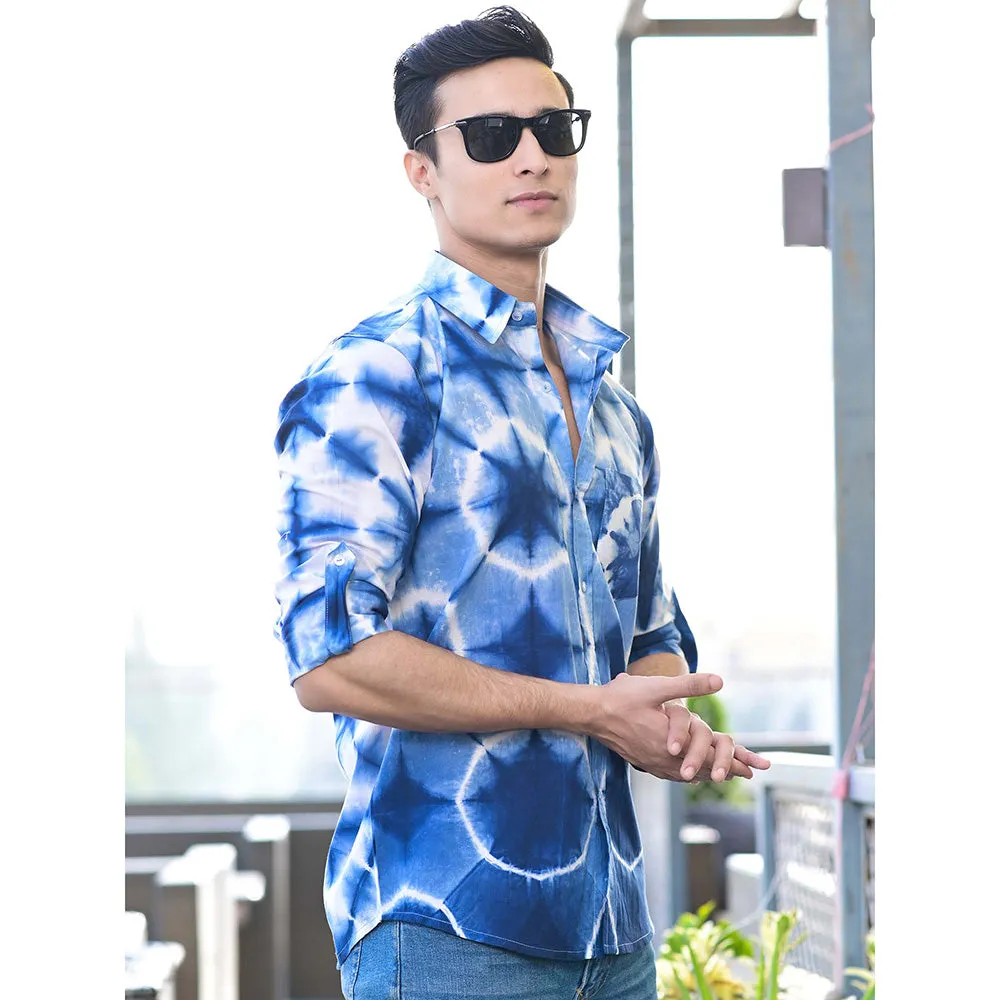 Hatheli Light Blue Clamp Dyeing Cotton Shirt