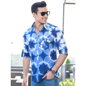 Hatheli Light Blue Clamp Dyeing Cotton Shirt