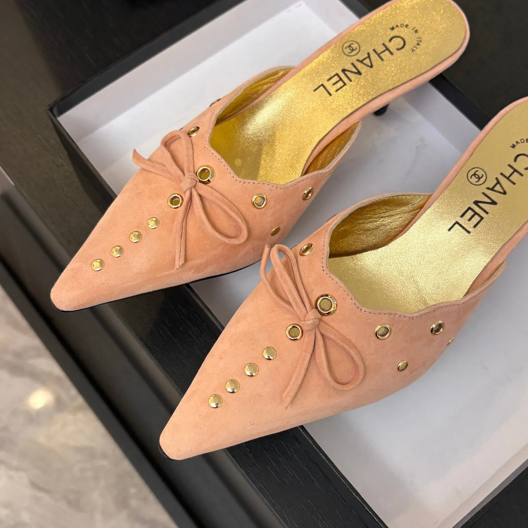 HIGH HEEL MULE 65 MM IN LIGHT PINK SUEDE