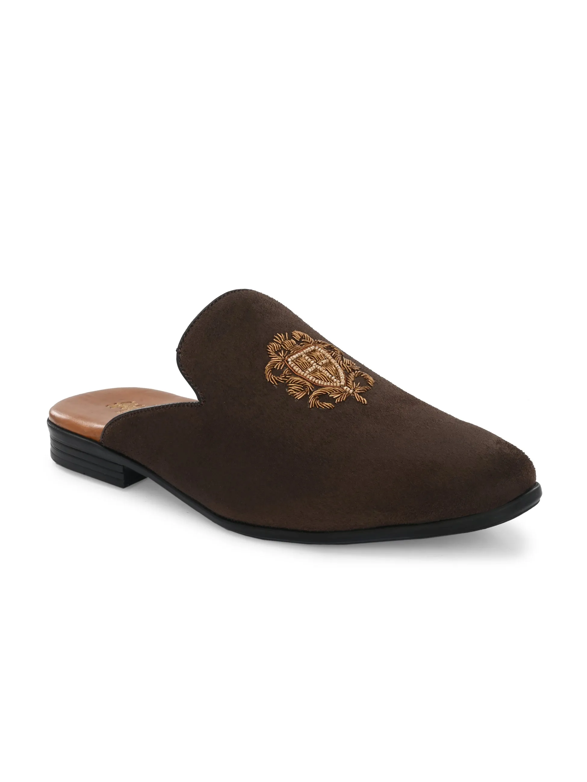 Hitz Men's Brown Velvet Mule Shoes
