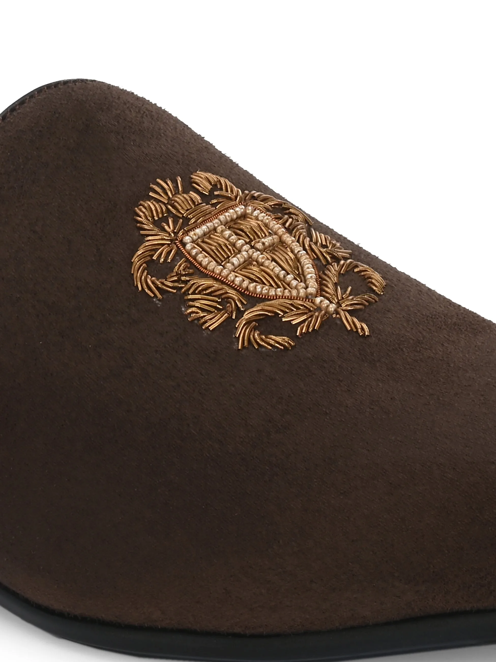 Hitz Men's Brown Velvet Mule Shoes