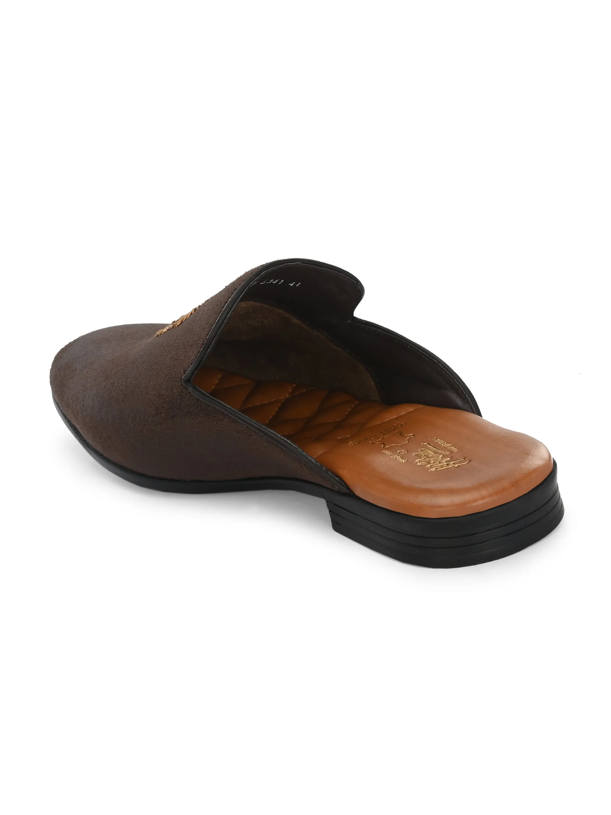 Hitz Men's Brown Velvet Mule Shoes