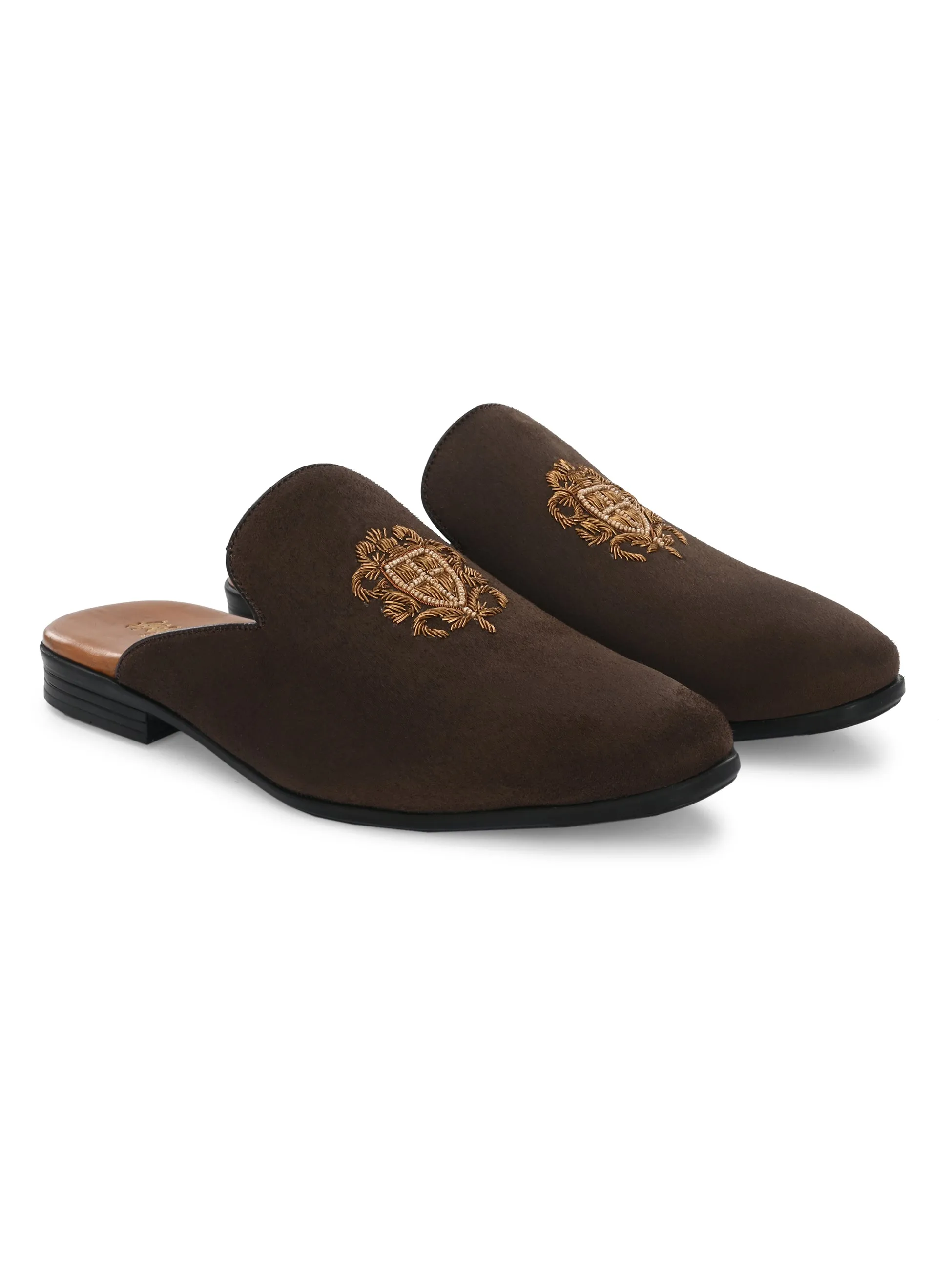 Hitz Men's Brown Velvet Mule Shoes