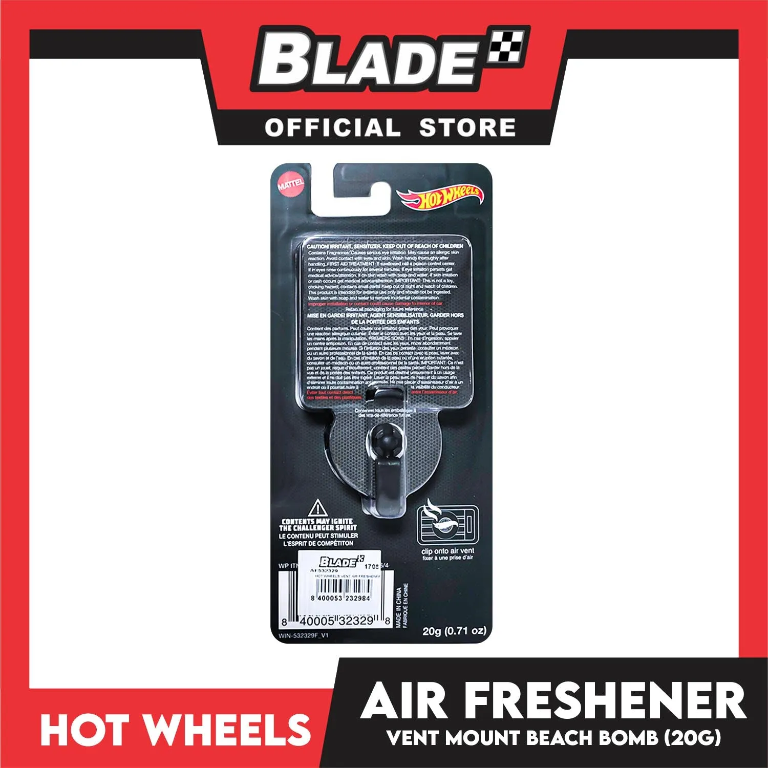 Hot Wheels 3D Air Freshener Vent Mount 20g AF532329 (Beach Bomb) Car Freshener, Clip Onto Air Vent