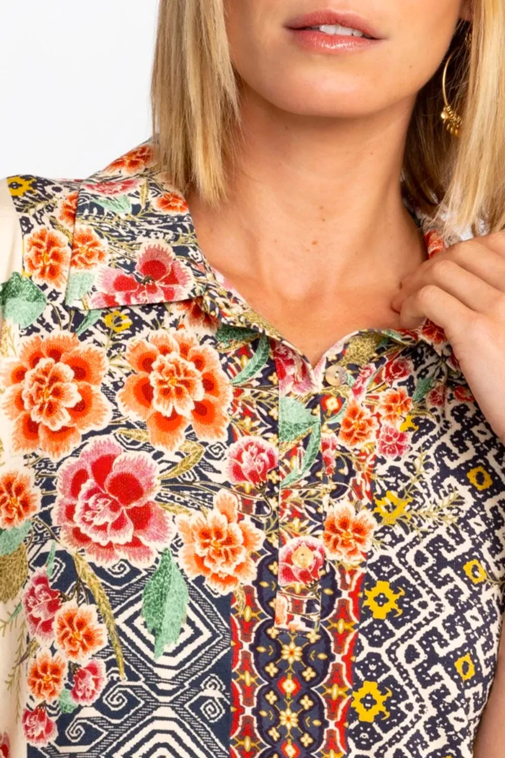 Johnny Was Aztec Flower S/S Polo Tee T13323-5