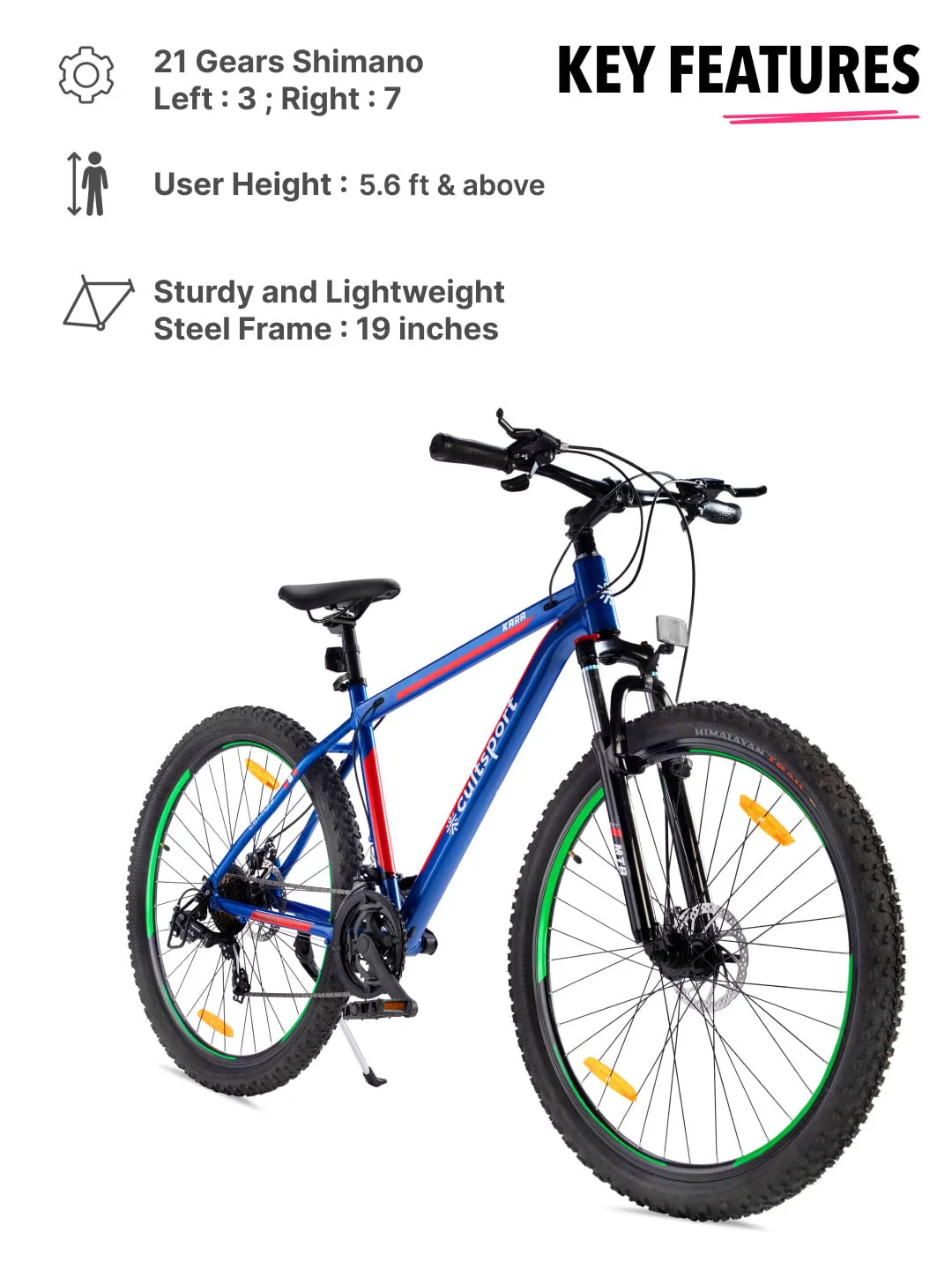 KARA29TBLUE Alloy 21 Speed Shimano Gear 29 inch Mountain Cycle, Dual Disc Brake, Front Suspension, Free Trainer Sessions, Cycling Event