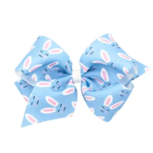 King Blue Bunny Print Hair Bow on Clippie