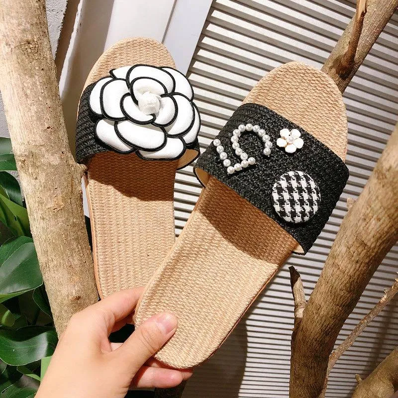 Luxury Woven Flower & Embroidery Slide Sandals