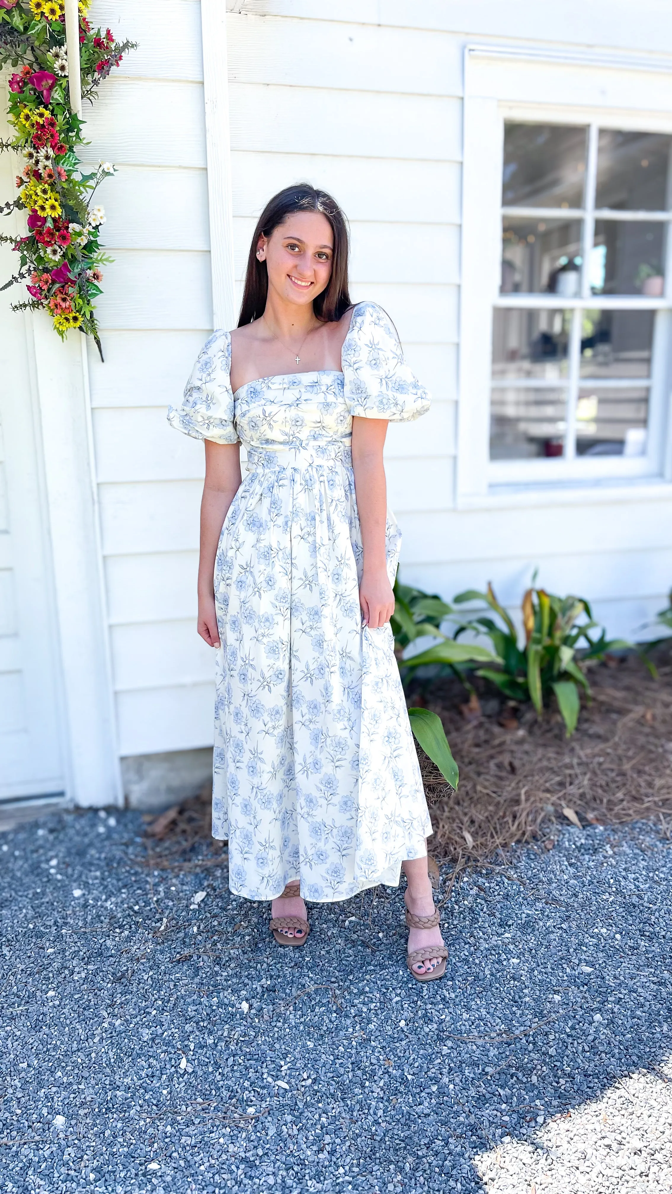 Maxi Azure Floral Off Shoulder Dress