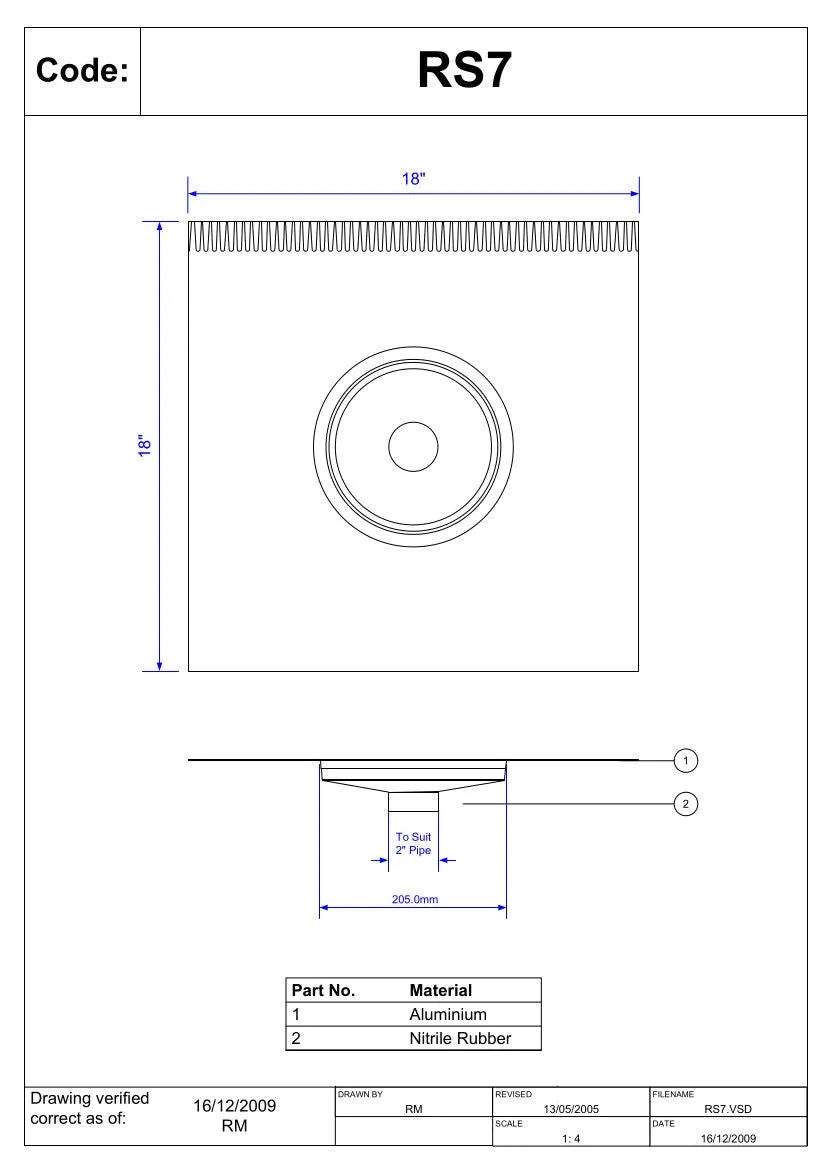 McAlpine Slate with Aluminium Base Measurement 18'' × 18'' for Pipe Size 2'' RS7