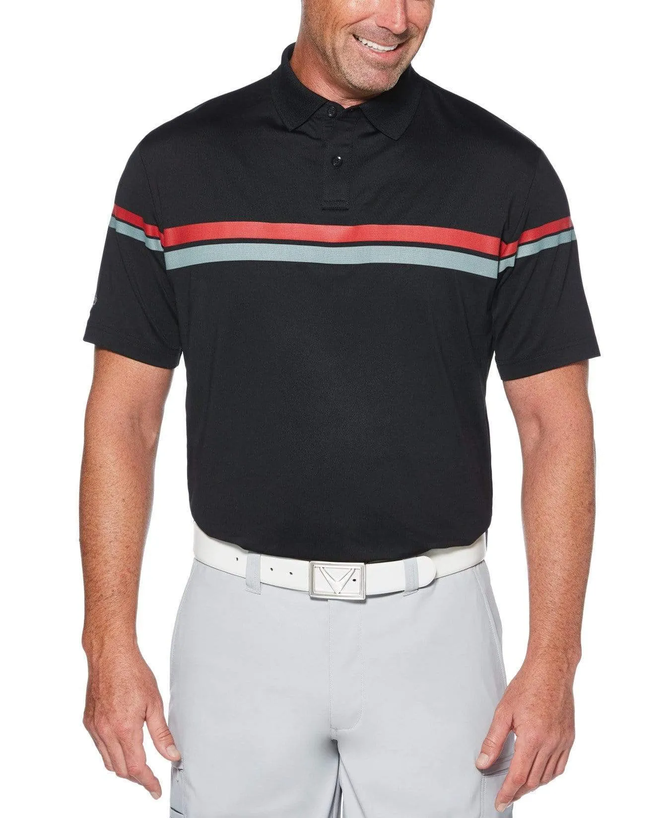 Mens Patterned Stripe Performance Polo