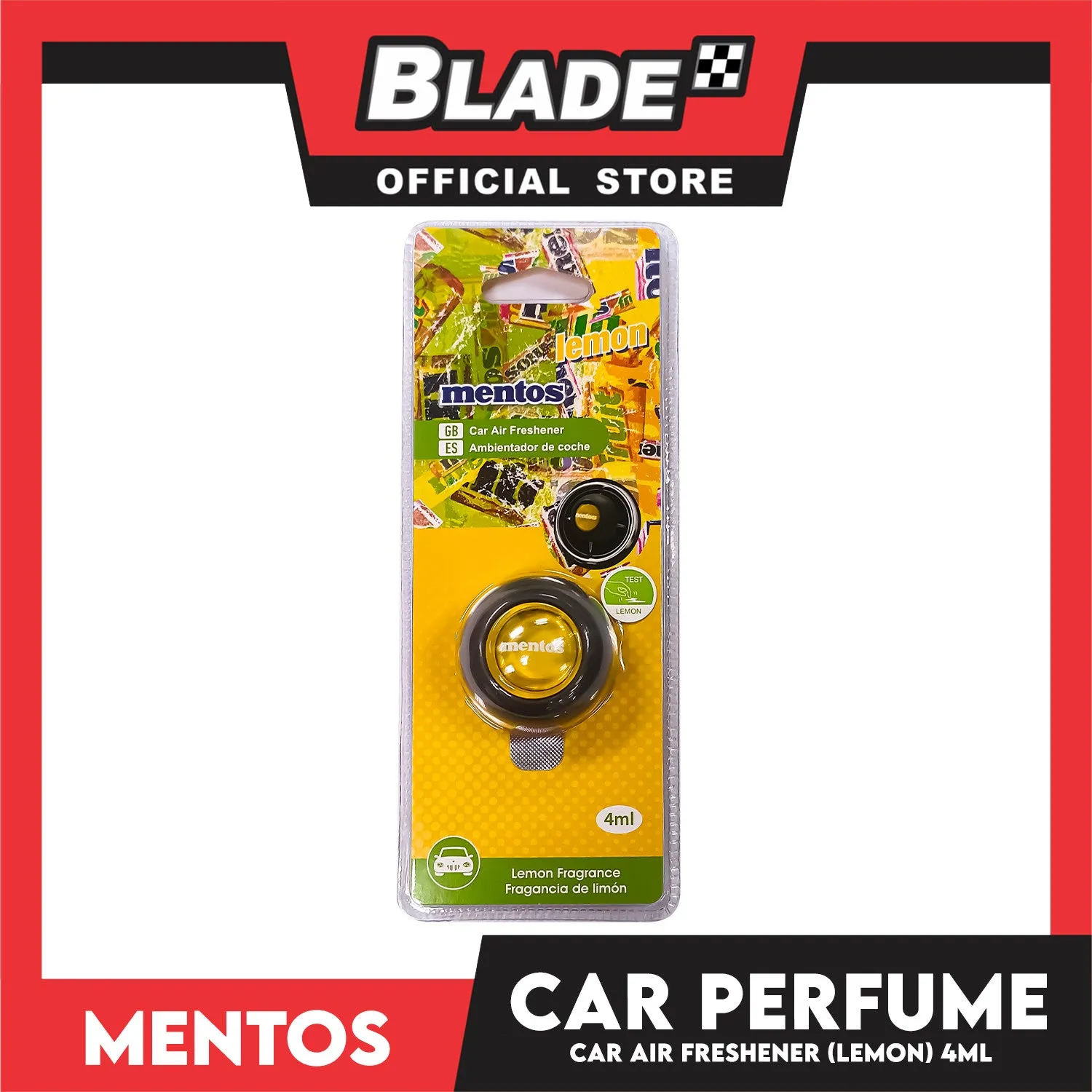Mentos Vent Clip Car Air Freshener 4ml (Lemon)