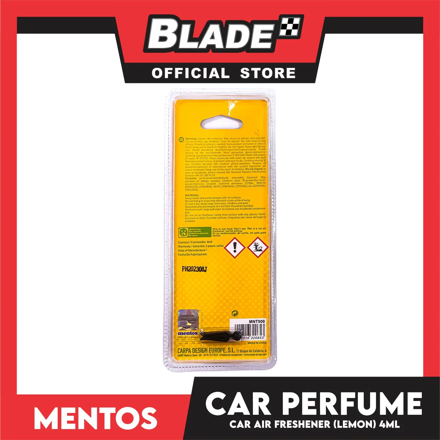 Mentos Vent Clip Car Air Freshener 4ml (Lemon)