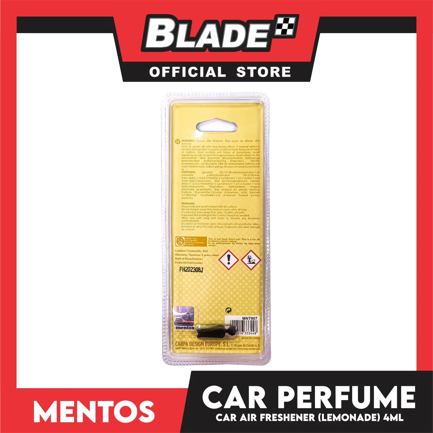 Mentos Vent Clip Car Air Freshener 4ml (Lemonade)
