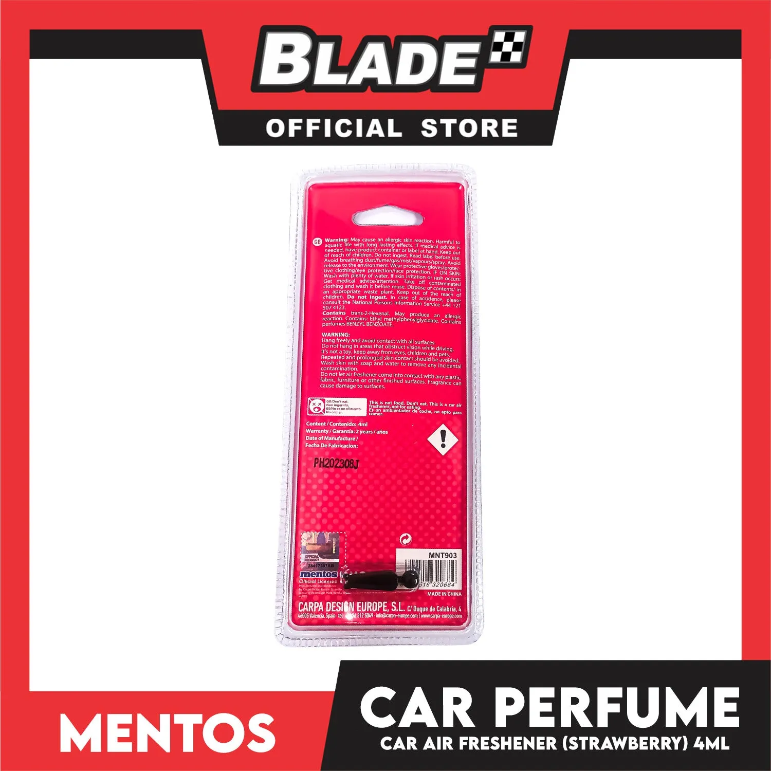 Mentos Vent Clip Car Air Freshener 4ml (Strawberry)