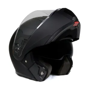 MPH9812DOT Flat Black 'Menace' Advanced Motorcycle Modular Helmet for Men and Women Biker w/ Drop Down Visor