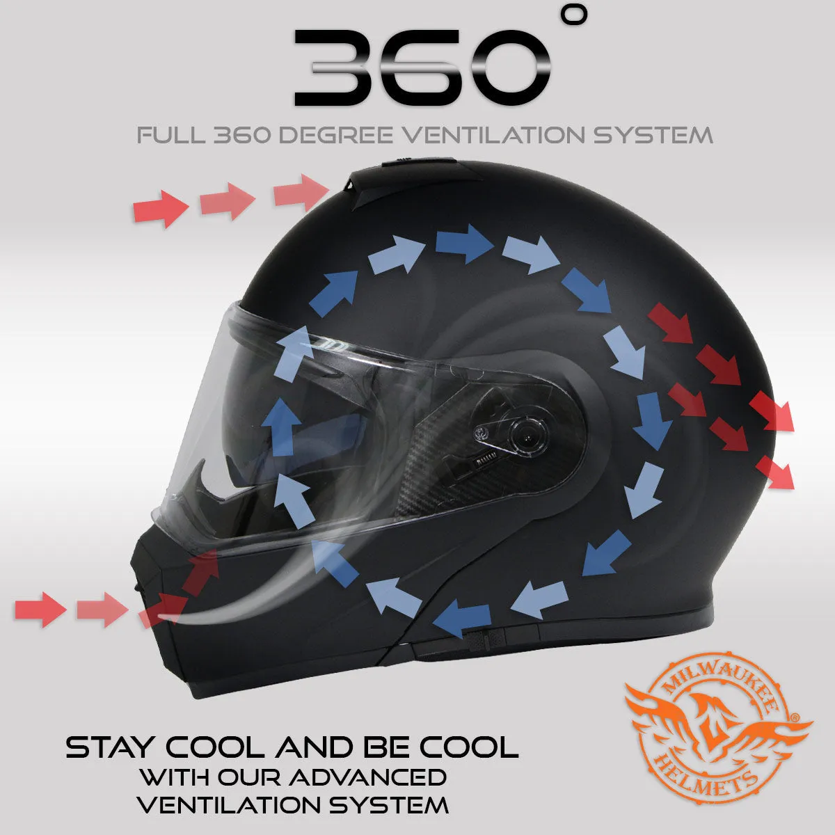 MPH9812DOT Flat Black 'Menace' Advanced Motorcycle Modular Helmet for Men and Women Biker w/ Drop Down Visor