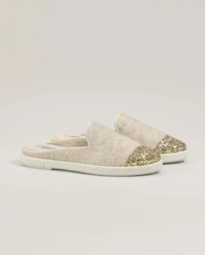 Mule femme laine, beige paillettes