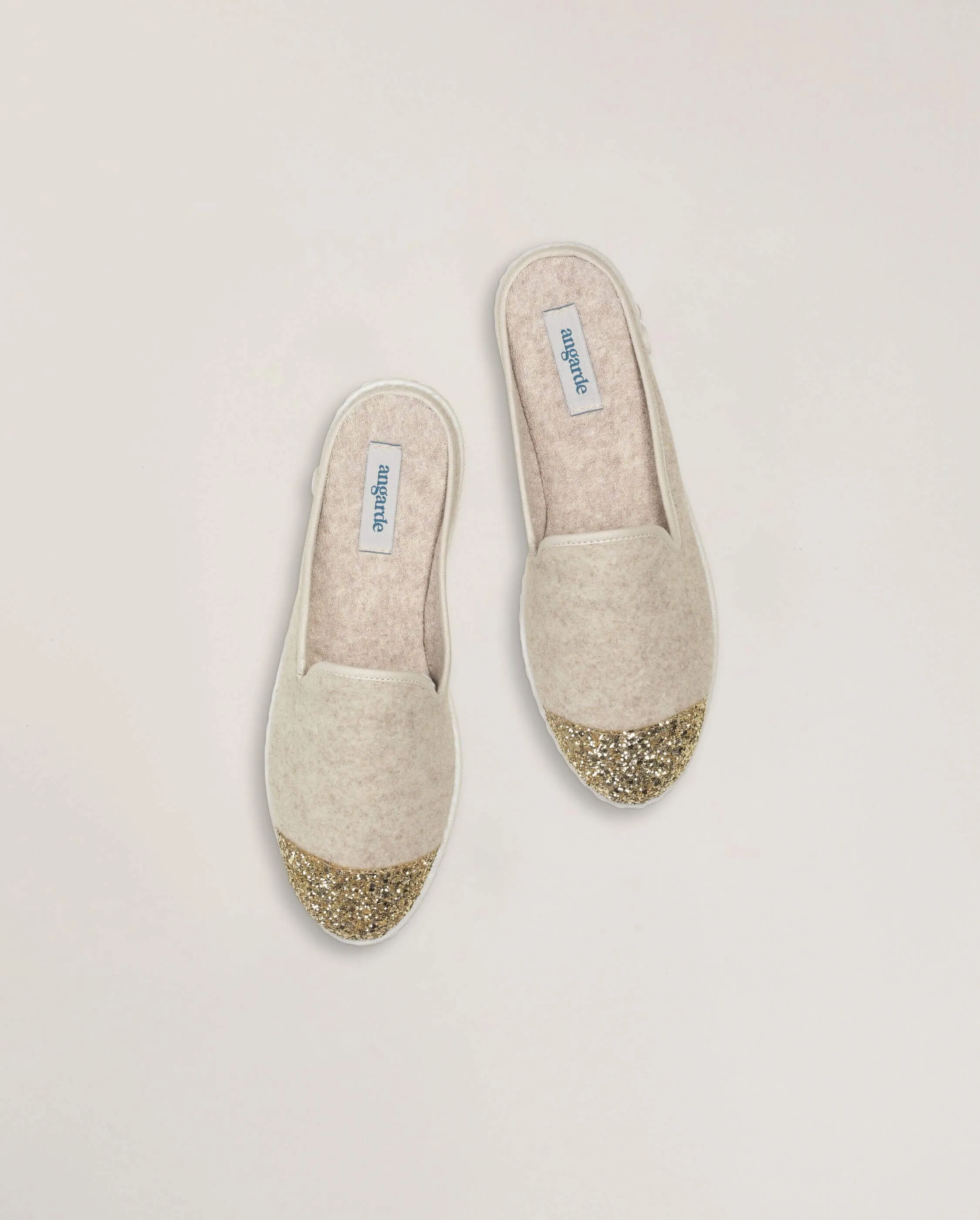 Mule femme laine, beige paillettes