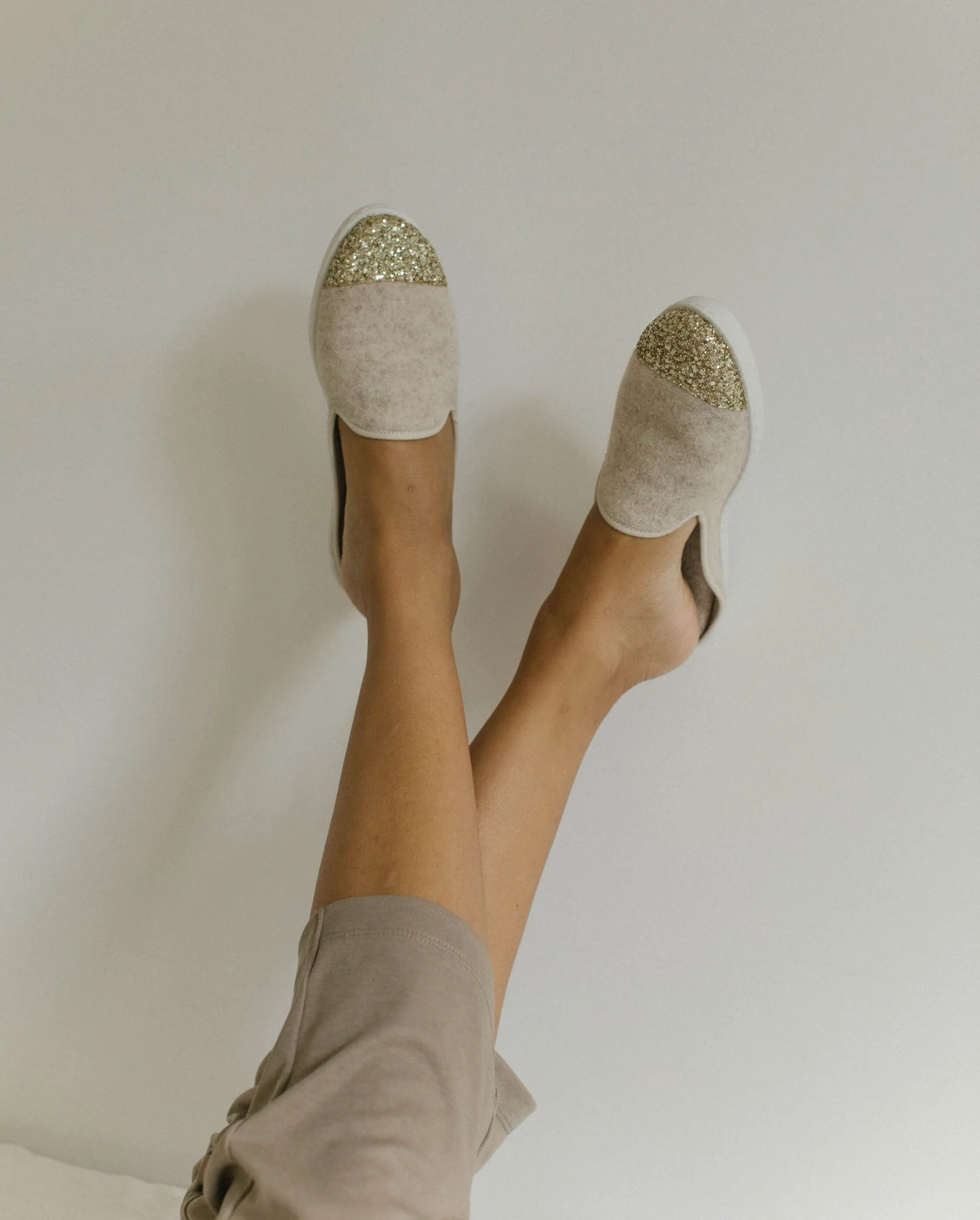 Mule femme laine, beige paillettes