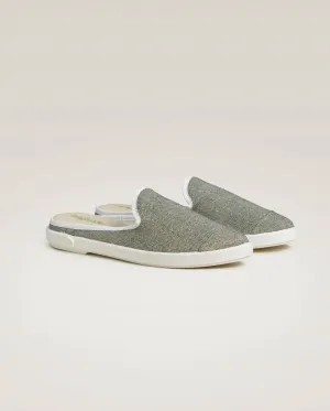 Mule femme lin recyclé, vert paillettes
