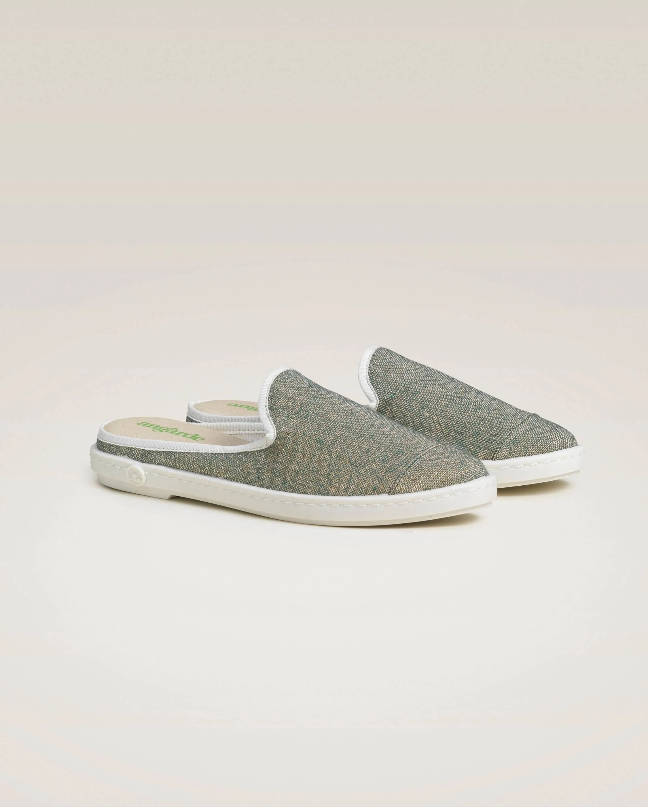 Mule femme lin recyclé, vert paillettes