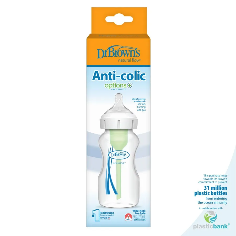 Natural Flow Anti-Colic Options  Wide-Neck Baby Bottle, with Level 1 Slow Flow Nipple