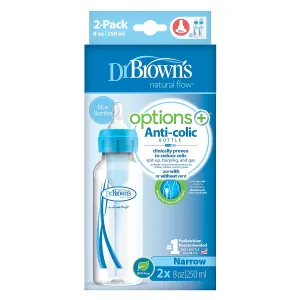 Natural Flow Options 2pk- 250ml Narrow Bottles (Blue)