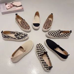 New flying weaver round head fisherman shoes tide check pattern shallow mouth slip-on thick sole casual single shoes women