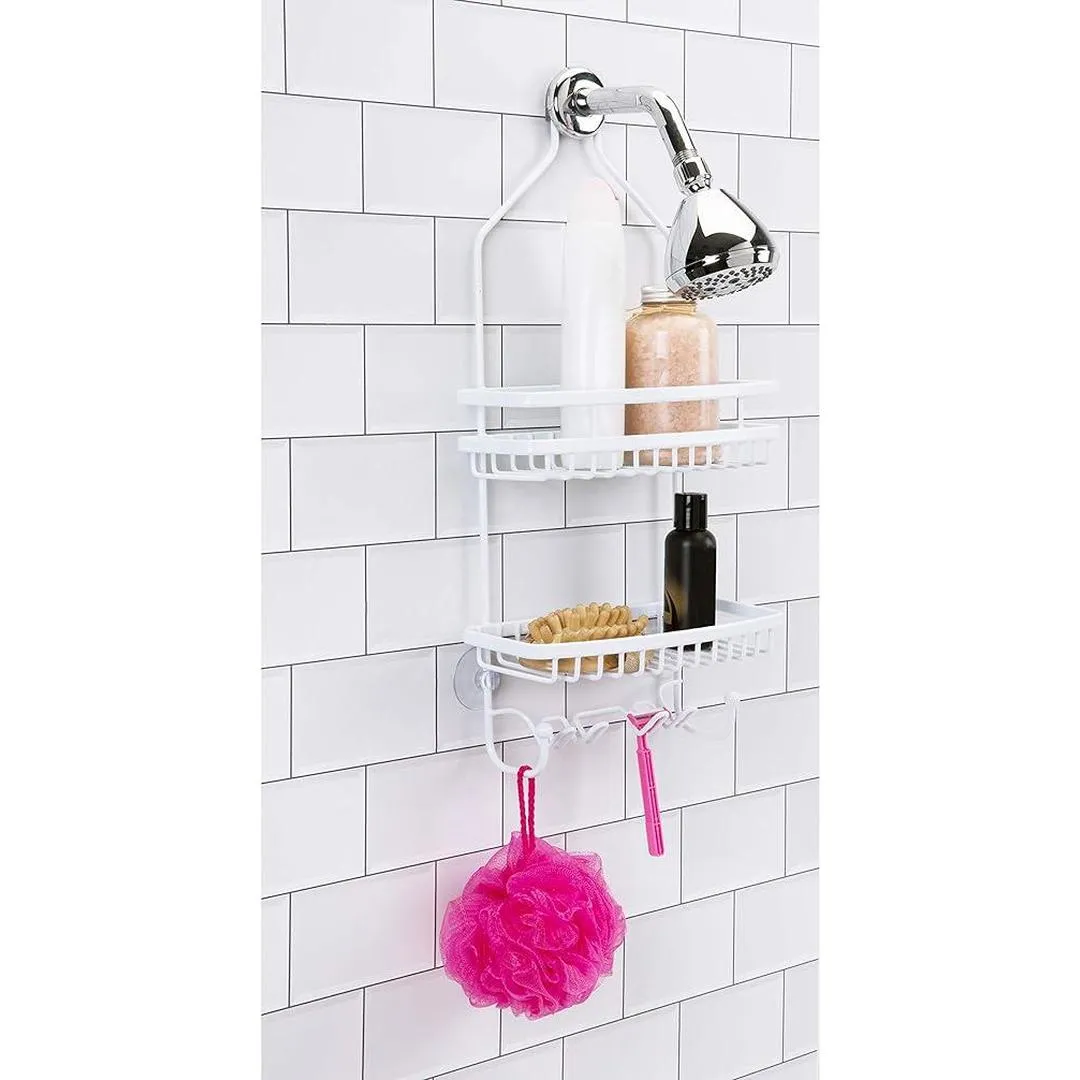 PE Coated Flat Wire Shower Caddy - Venice - White