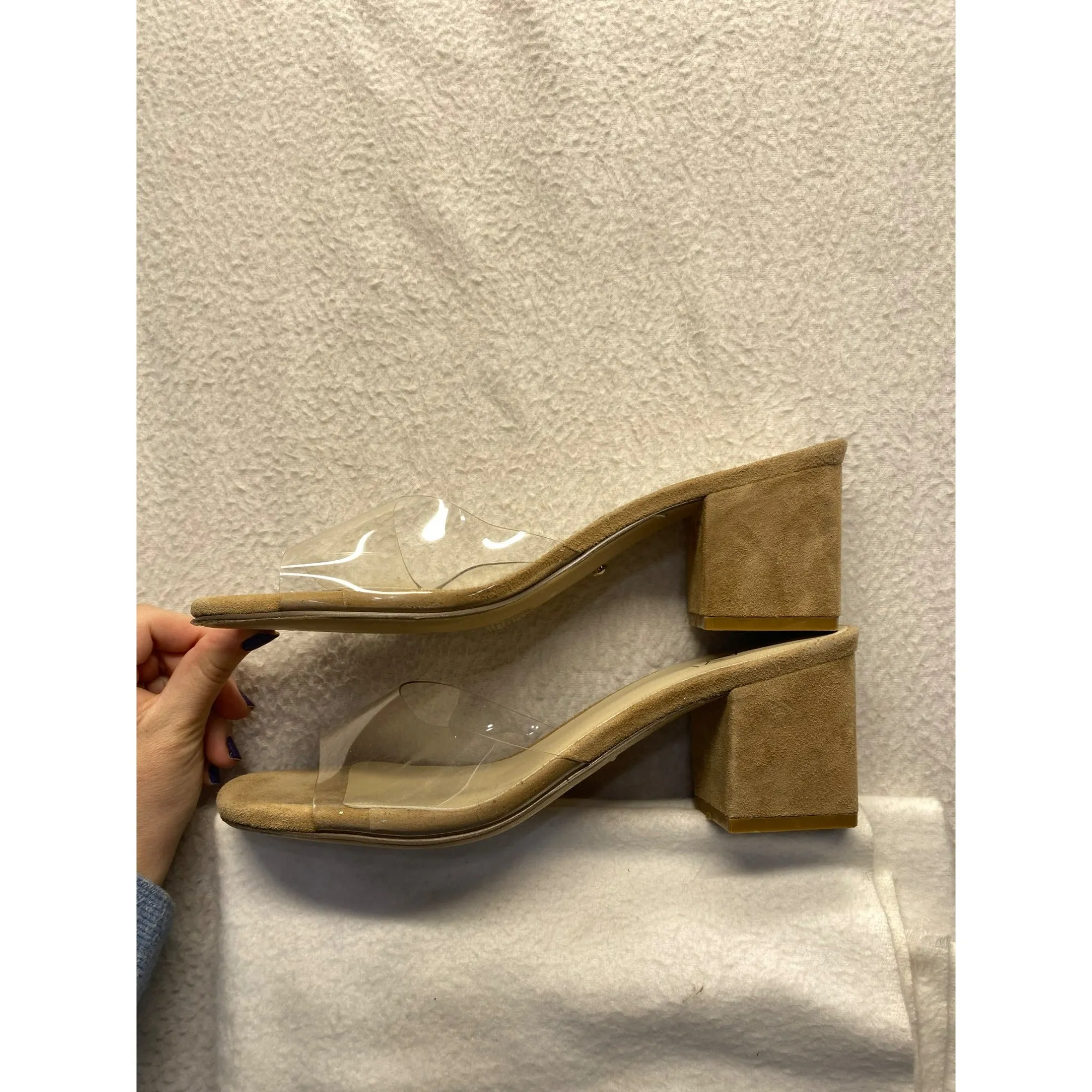 Raye Clear & Tan Block Heel Mule Sandals #5844