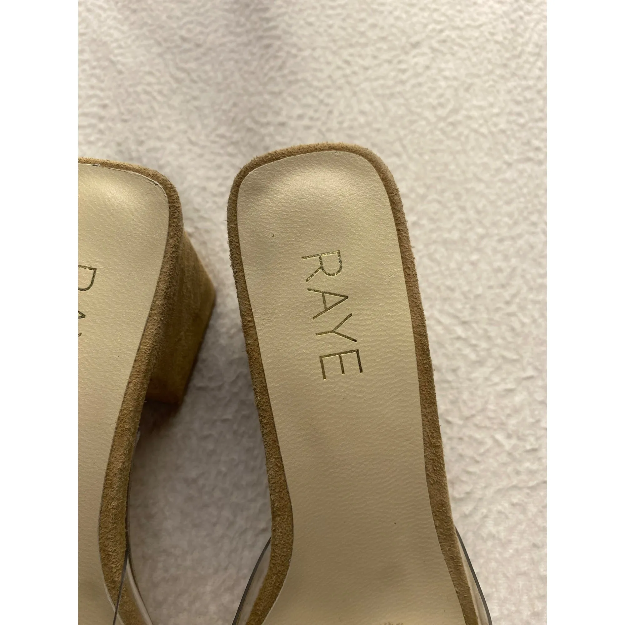 Raye Clear & Tan Block Heel Mule Sandals #5844