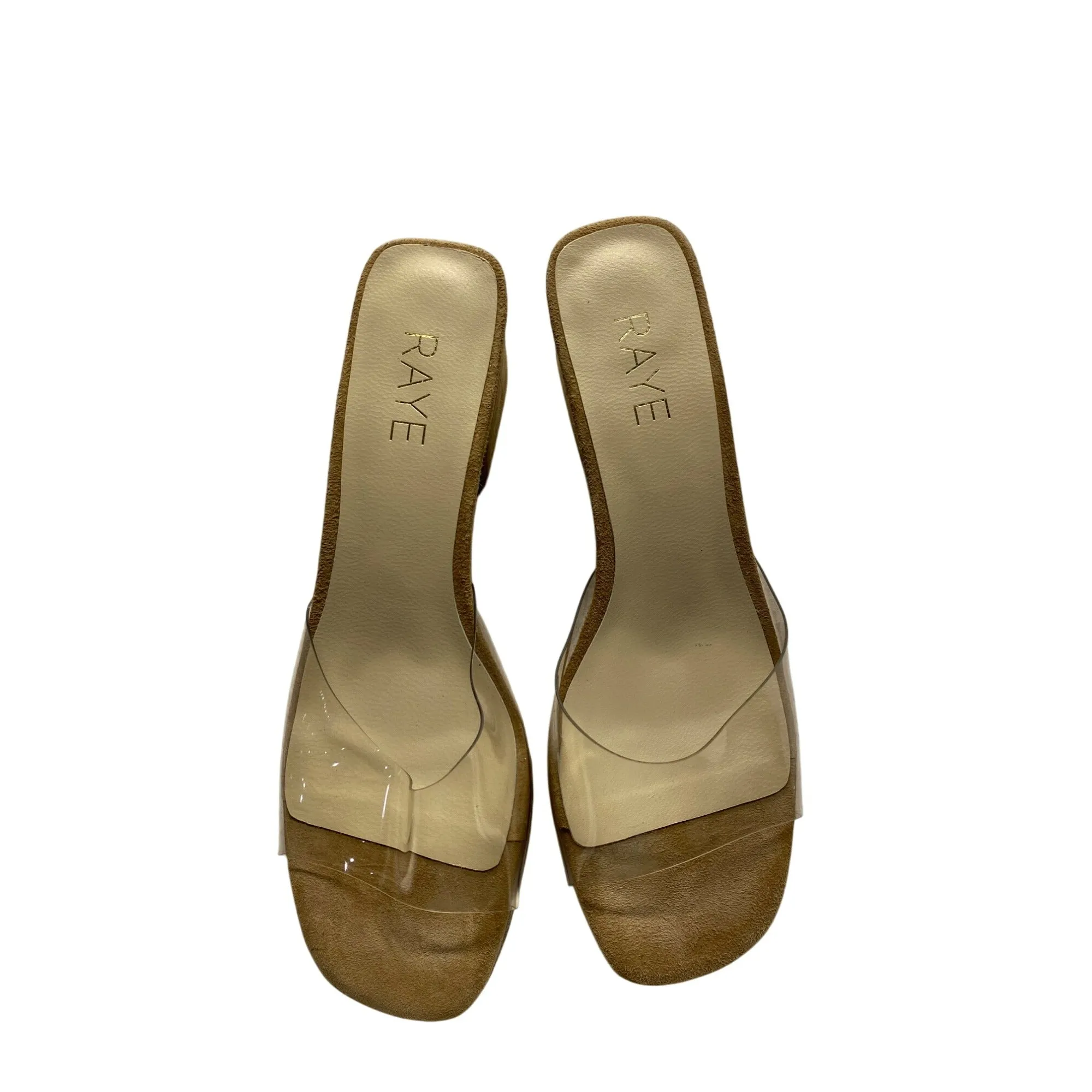 Raye Clear & Tan Block Heel Mule Sandals #5844