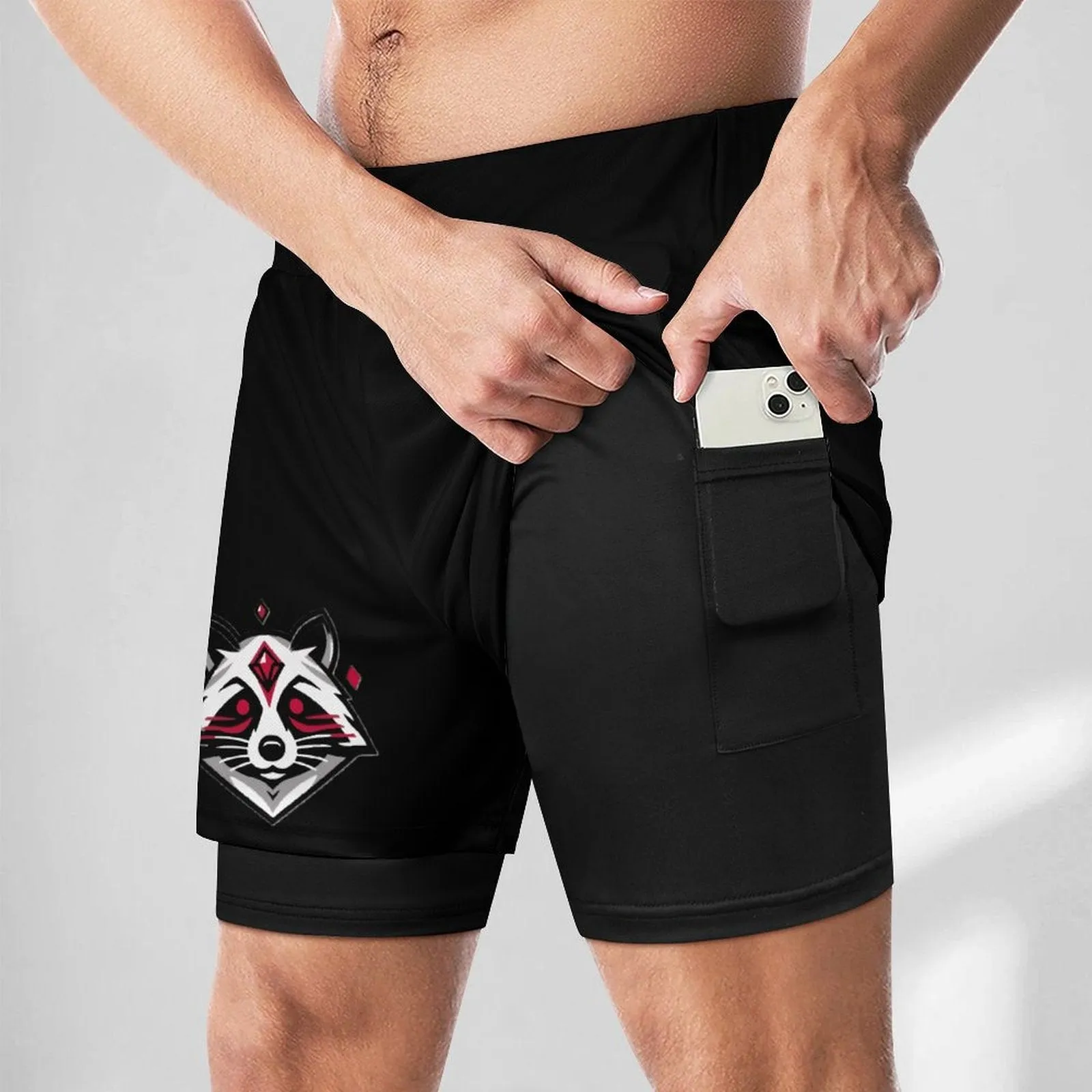Ruby Raccoon -Logo Men Beach Shorts with 4 Pockets