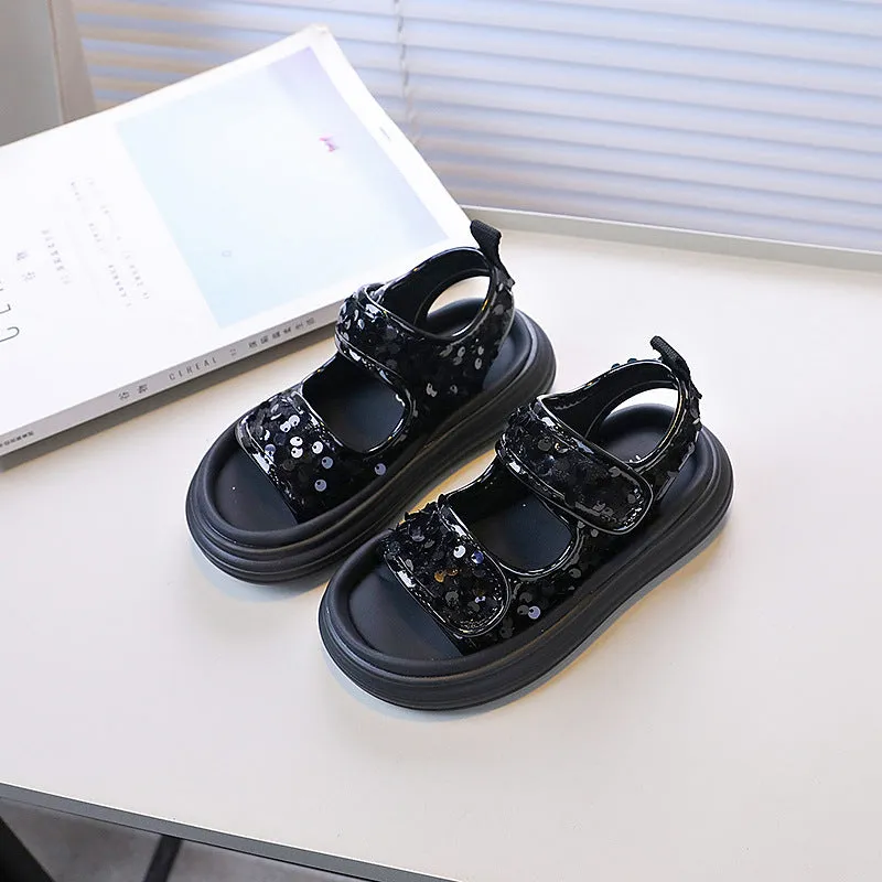SEQUIN DETAILED SANDAL - BLACK